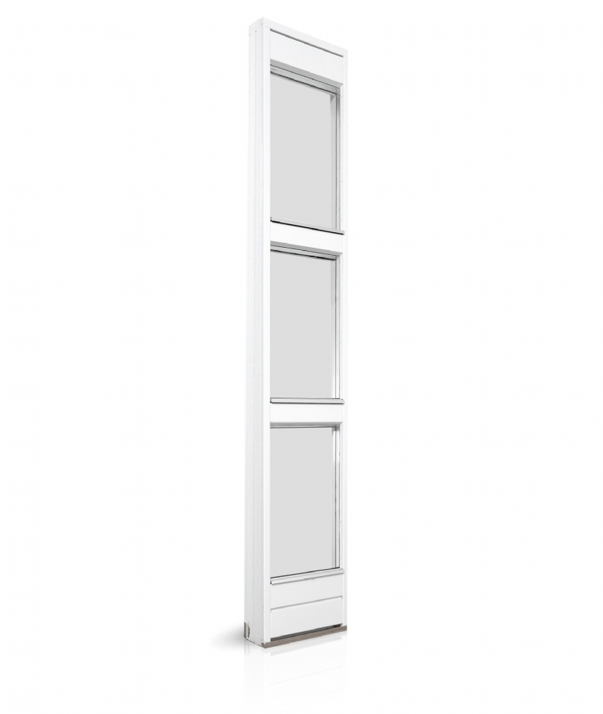 Sideparti og facadeelement – fastkarmsvindue med dobbelt bundplanke, topplanke og 3 glas